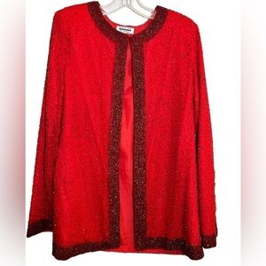 Vintage Marc & John By Gopal Red Silk Beaded Evening Jacket Blazer Size Small